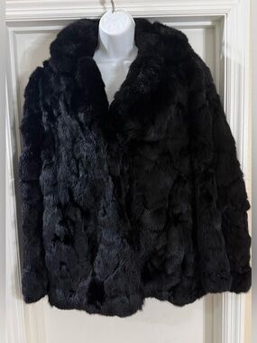 Vintage 100% Genuine Rabbit Fur Black Coat Size L
